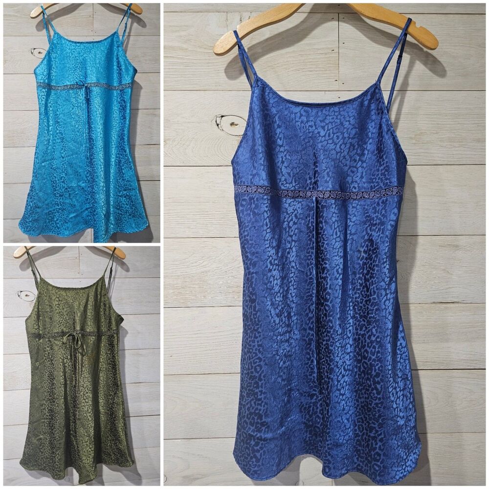 Vtg Lot of 3 Delicate Treasures Intimates Satin Slip Dress Leopard Chemise Small